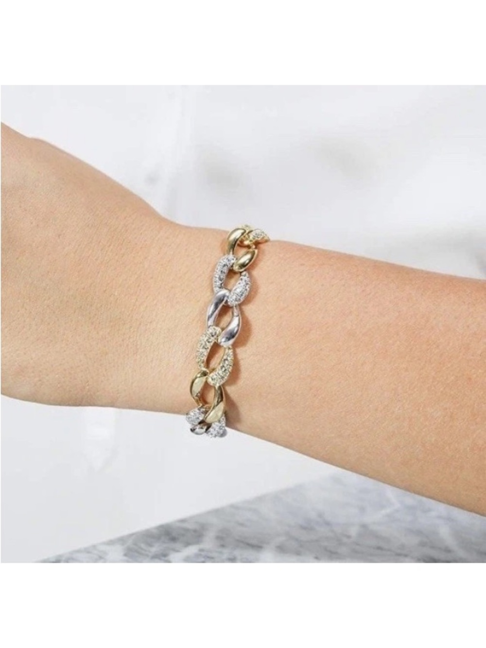 Oliver Weber Collection Pave Curve Link Gold-Plated Two-Tone Women’s Bracelet 7" - Picture 4 of 16